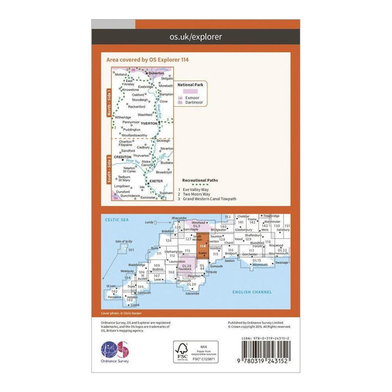 Explorer 114 Exeter & The Exe Valley Map With Digital Version