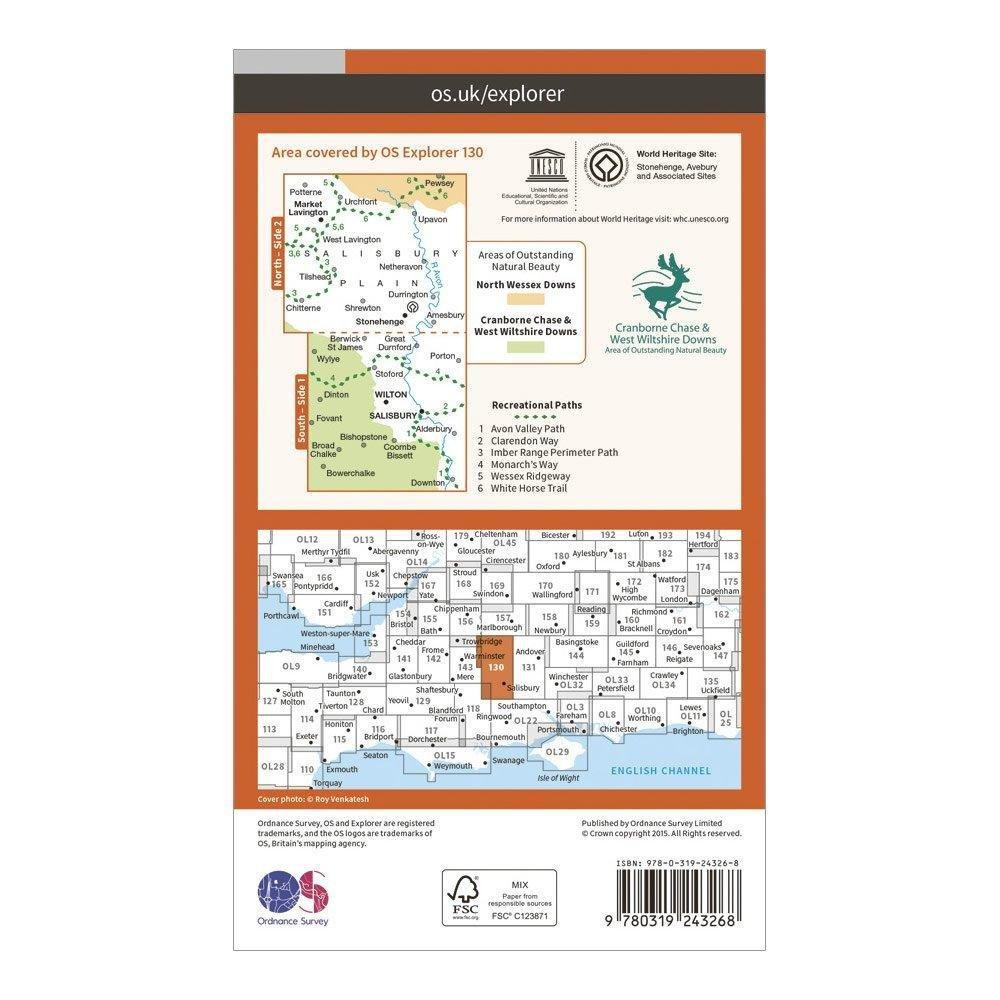 Explorer 130 Salisbury & Stonehenge Map With Digital Version