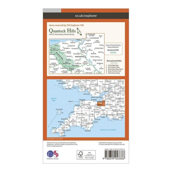 Explorer 140 Quantock Hills & Bridgwater Map With Digital Version