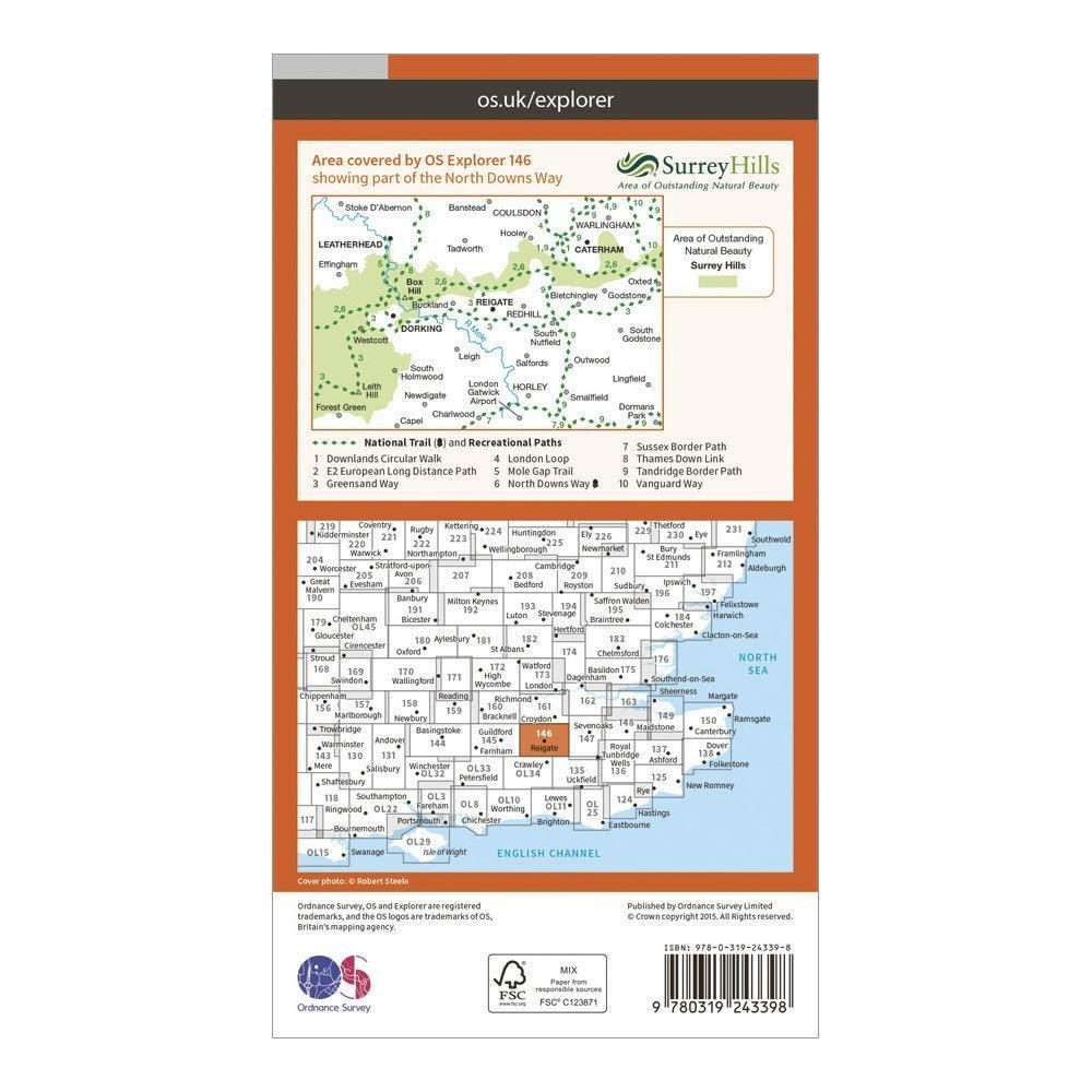 Explorer 146 Dorking, Box Hill & Reigate Map With Digital Version