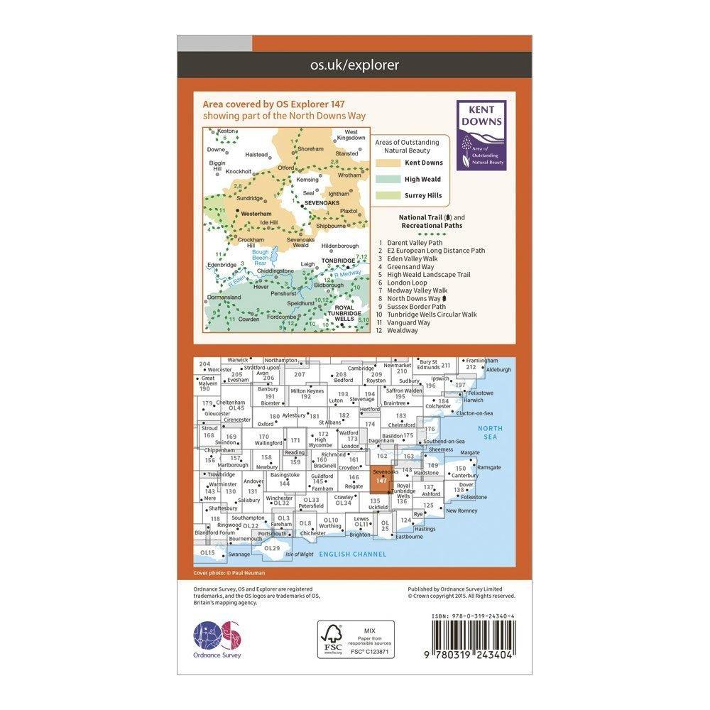 Explorer 147 Sevenoaks & Tonbridge Map With Digital Version