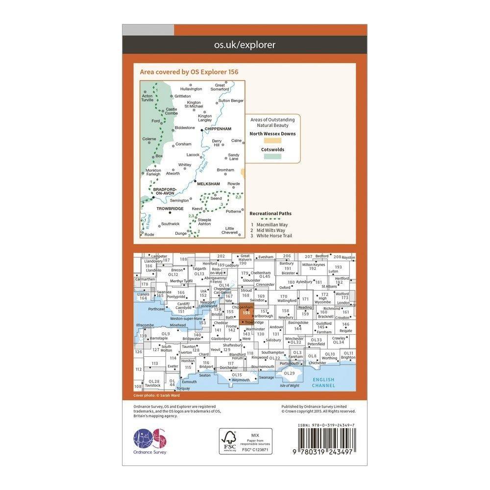 Explorer 156 Chippenham & Bradford-on-Avon Map With Digital Version