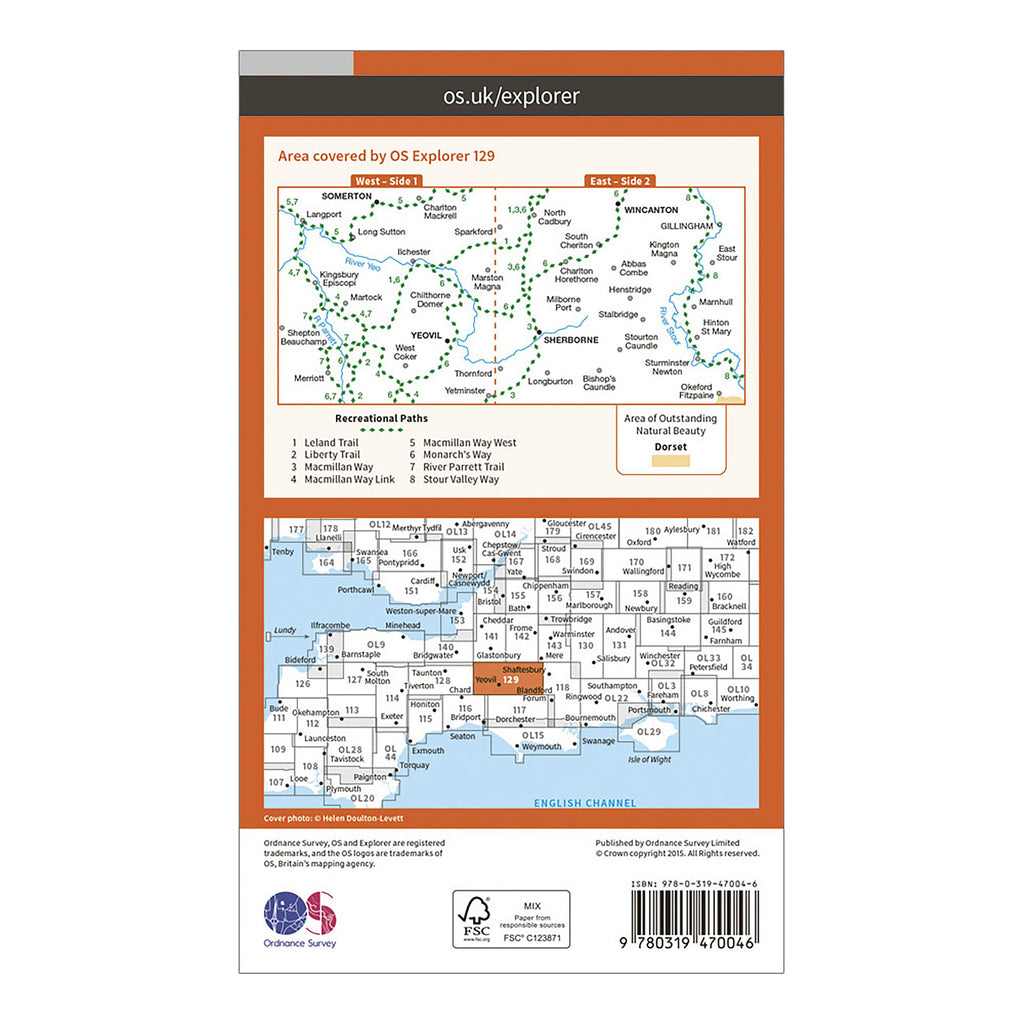 Explorer Active 129 Yeovil & Sherbourne Map With Digital Version
