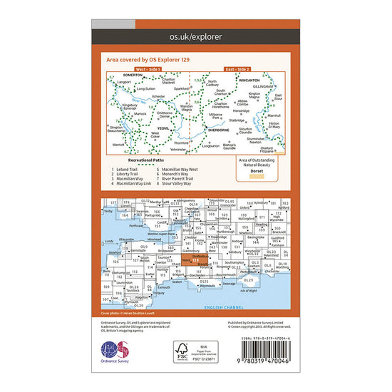 Explorer Active 129 Yeovil & Sherbourne Map With Digital Version