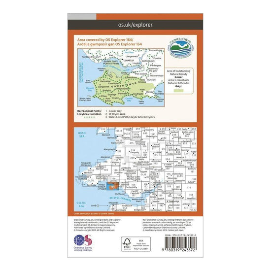 Explorer 164 Gower & Llanelli Map With Digital Version