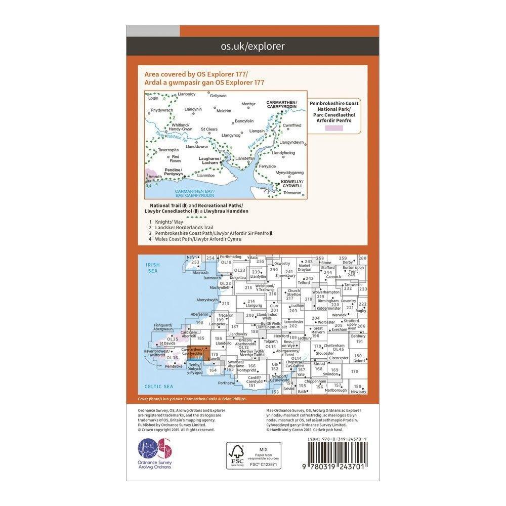 Explorer 177 Carmarthen & Kidwelly Map With Digital Version