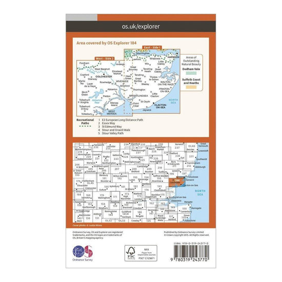 Explorer 184 Colchester, Harwich & Clacton-on-Sea Map With Digital Version