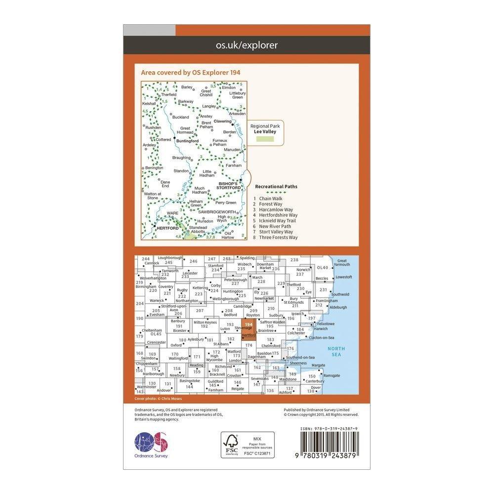 Explorer 194 Hertford & Bishop’s Stortford Map With Digital Version