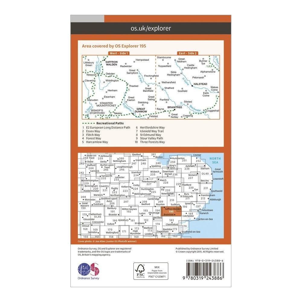 Explorer 195 Braintree & Saffron Walden Map With Digital Version