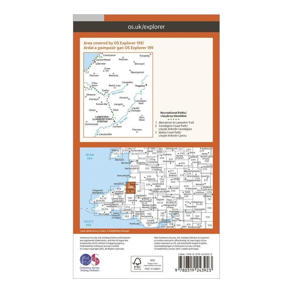 Explorer 199 Lampeter, Tregaron & Llan-non Map With Digital Version