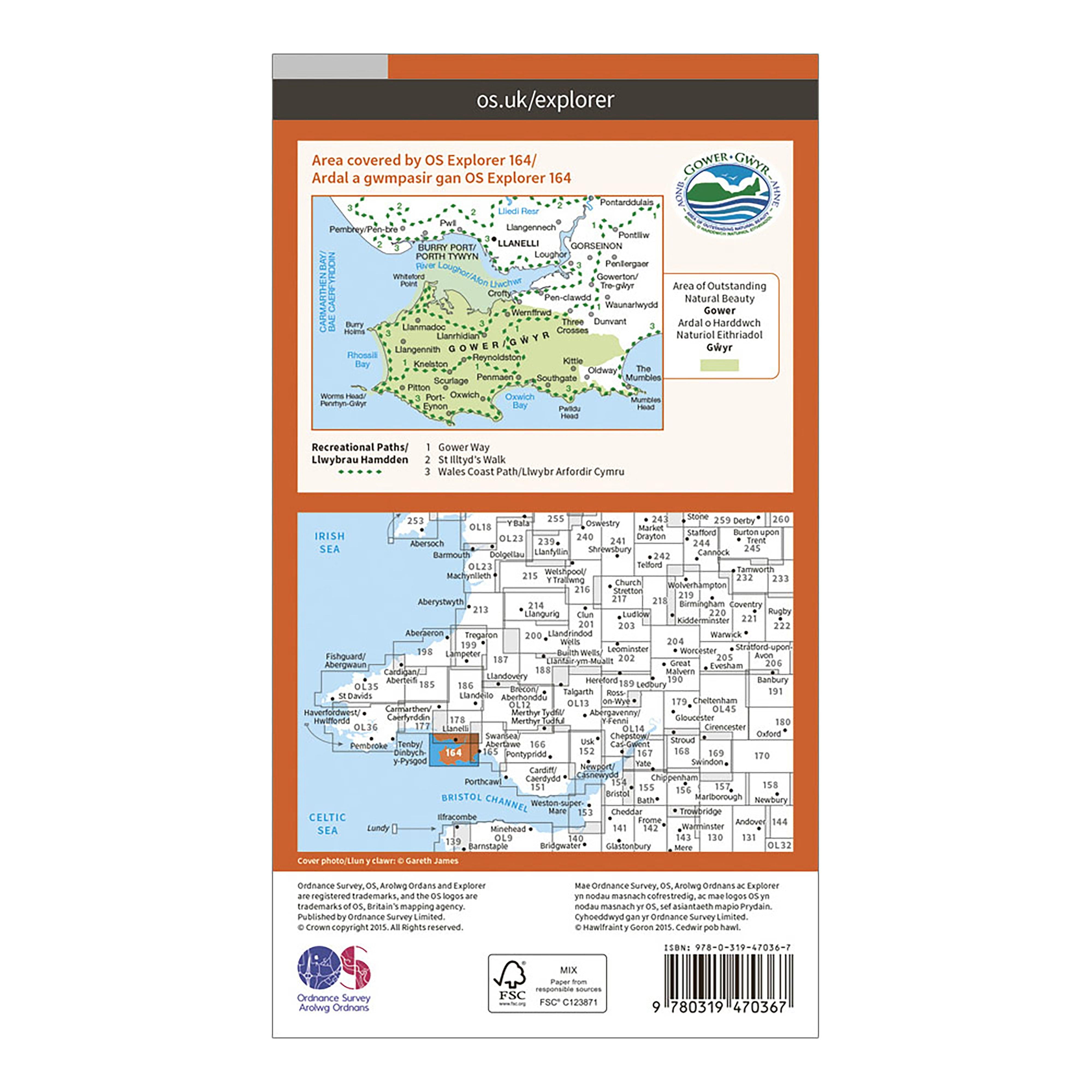 Explorer Active 164 Gower & Llanelli Map With Digital Version