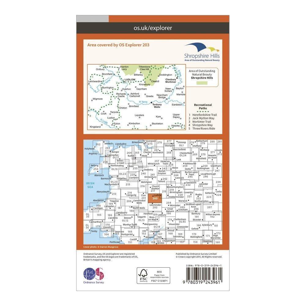 Explorer 203 Ludlow, Tenbury Wells & Cleobury Mortimer Map With Digital Version