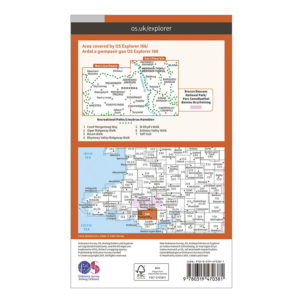 Explorer Active 166 Rhondda & Merthyr Tydfil Map with Digital Version