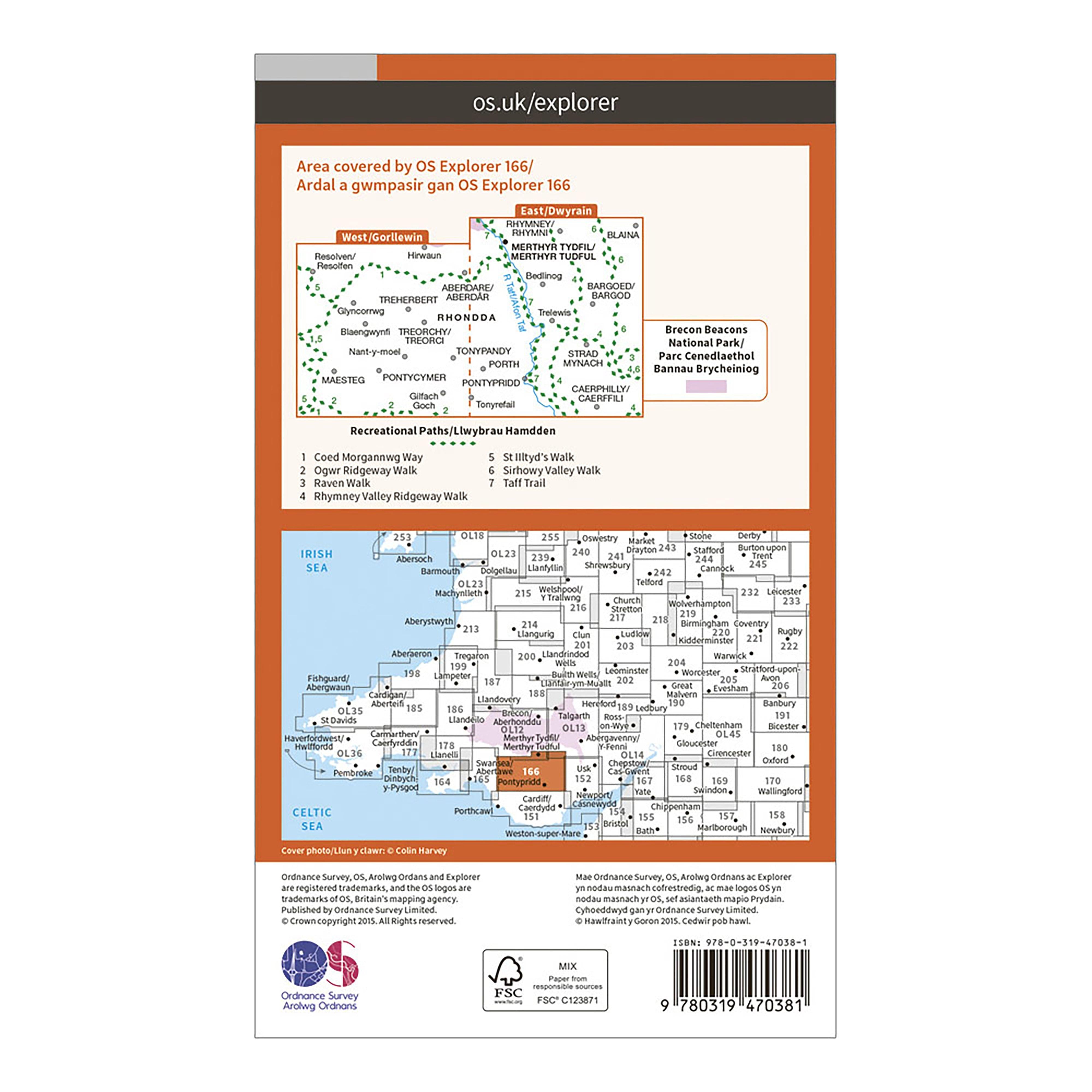 Explorer Active 166 Rhondda & Merthyr Tydfil Map with Digital Version