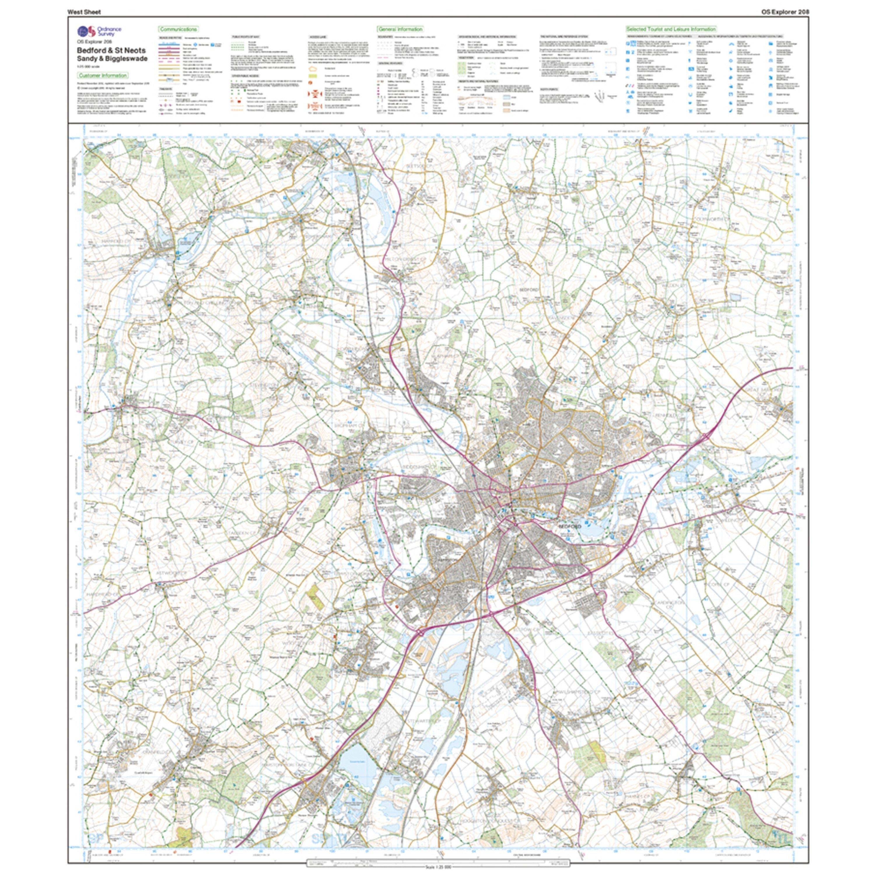 Explorer 208 Bedford, St Neots, Sandy & Biggleswade Map With Digital Version