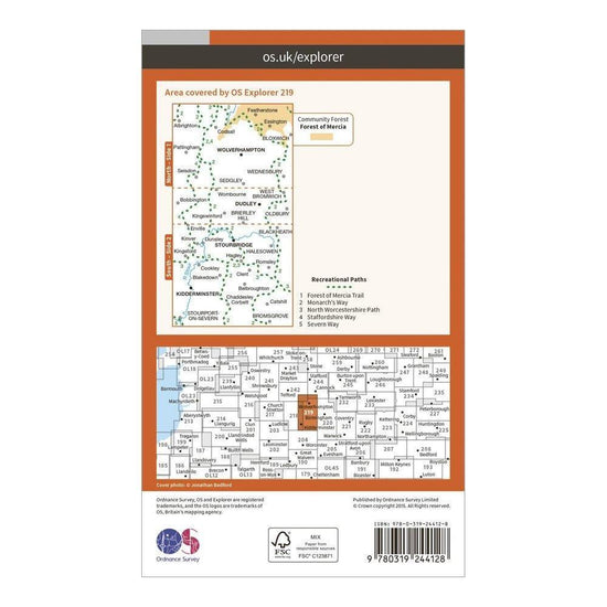 Explorer 219 Wolverhampton, Dudley, Stourbridge & Kidderminster Map With Digital Version