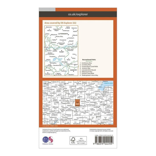 Explorer 222 Rugby, Daventry, Southam & Lutterworth Map With Digital Version