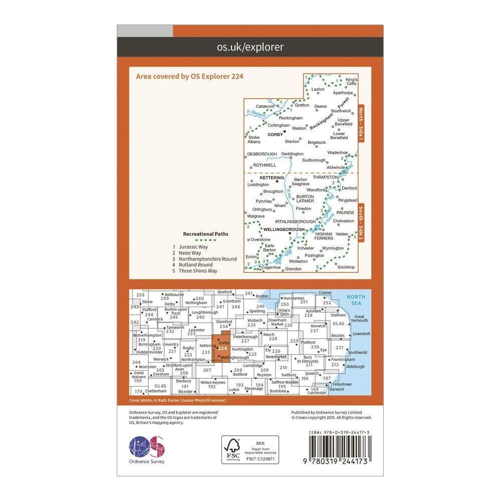 Explorer 224 Corby, Kettering & Wellingborough Map With Digital Version