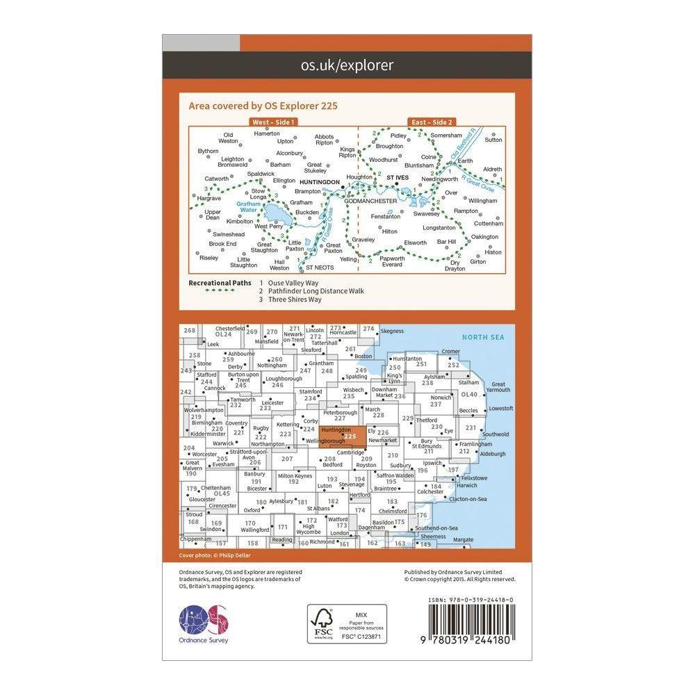 Explorer 225 Huntingdon, St Ives & Grafham Water Map With Digital Version