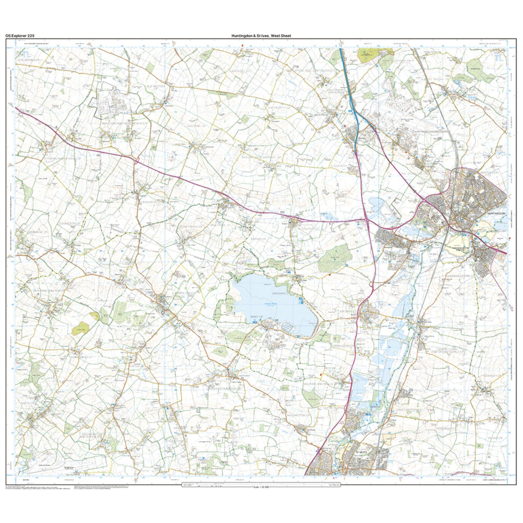 Explorer 225 Huntingdon, St Ives & Grafham Water Map With Digital Version