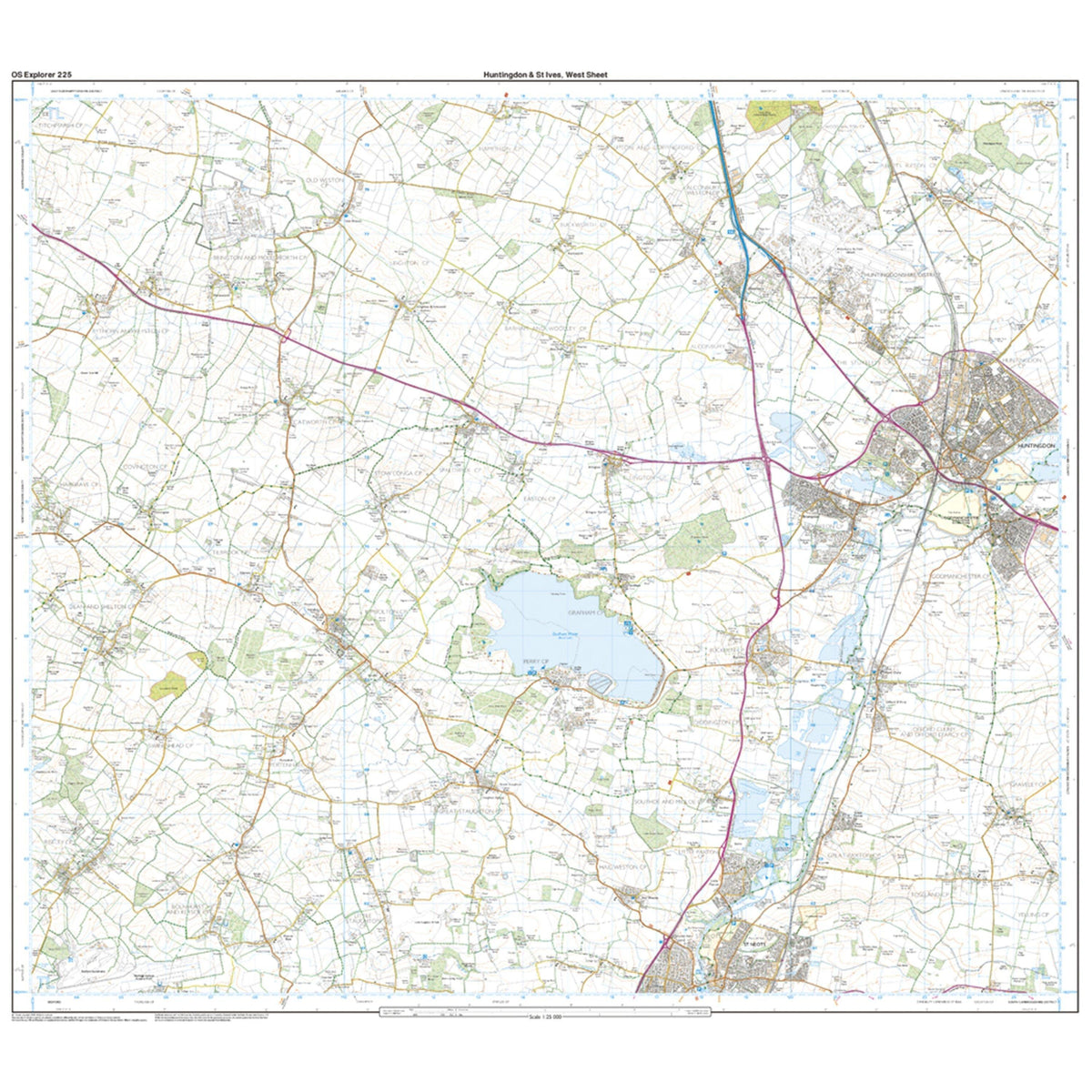 Explorer 225 Huntingdon, St Ives & Grafham Water Map With Digital Version