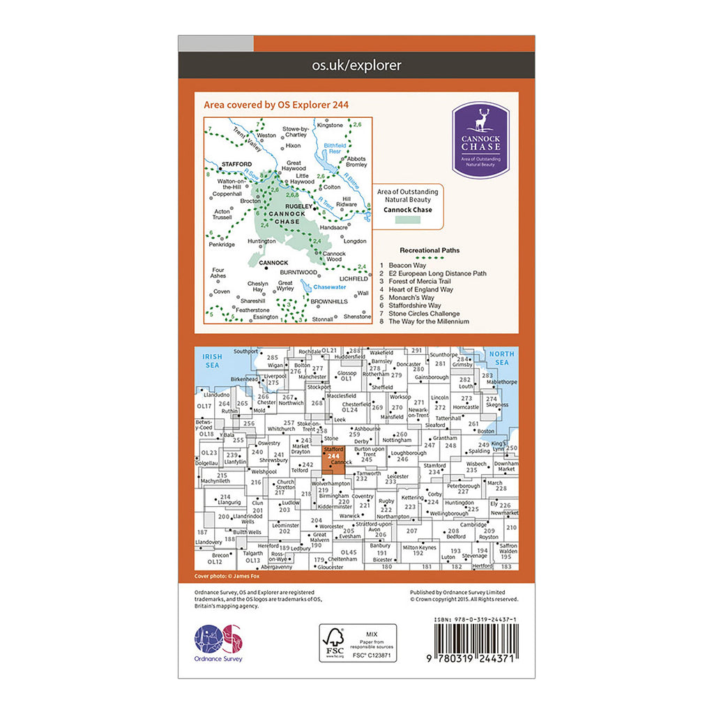 Explorer 244 Cannock Chase & Chasewater Map With Digital Version