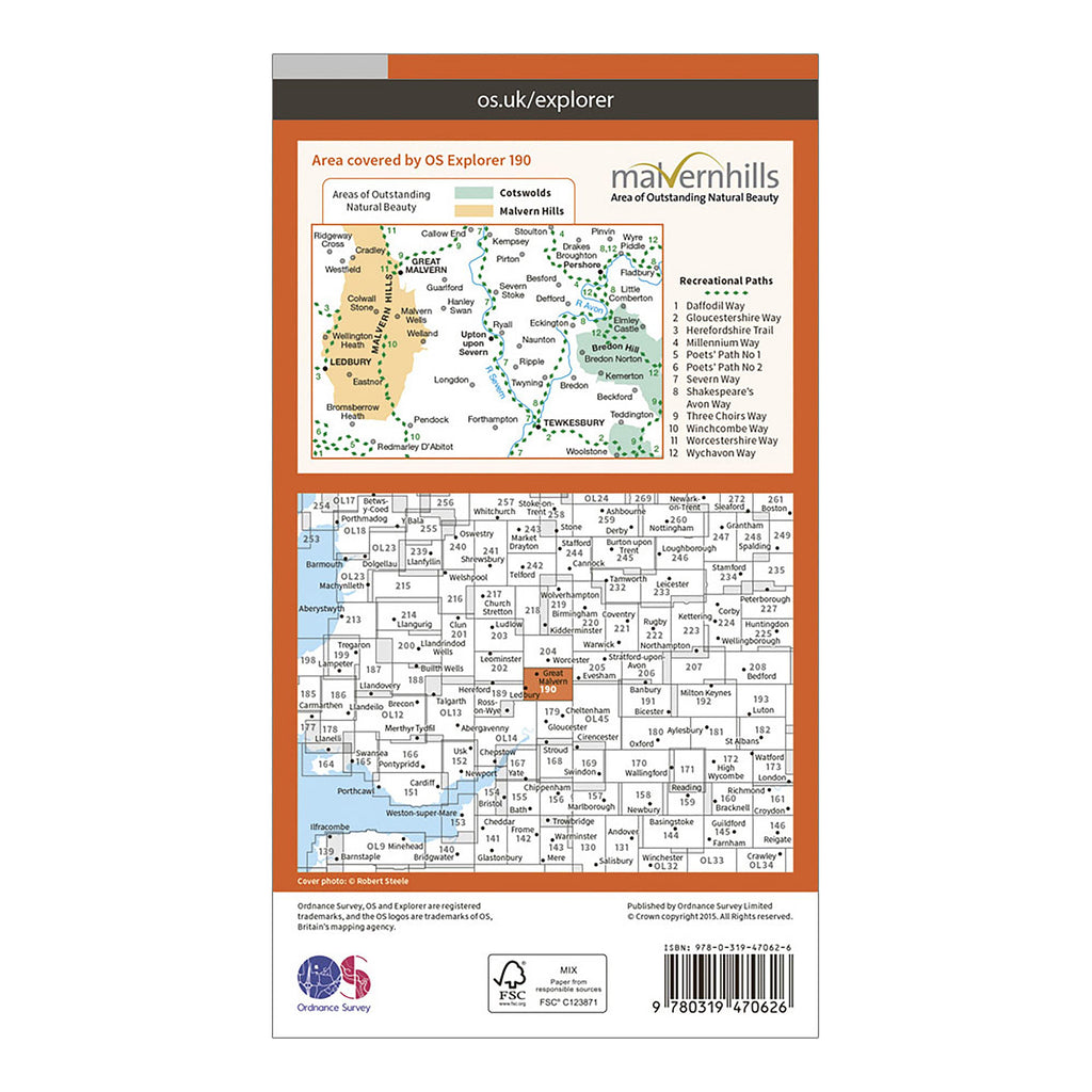 Explorer Active 190 Malvern Hills & Bredon Hill Map With Digital Version