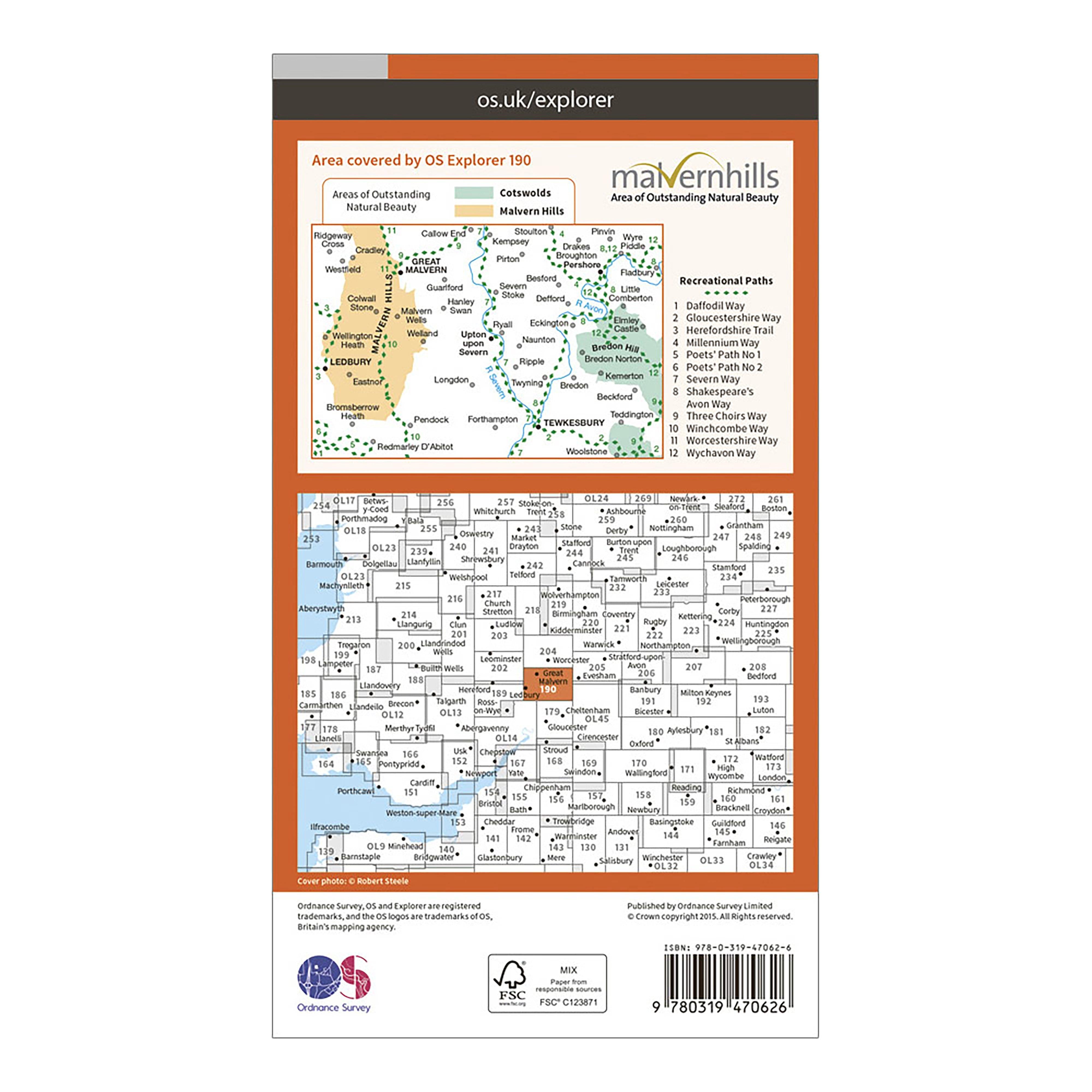 Explorer Active 190 Malvern Hills & Bredon Hill Map With Digital Version