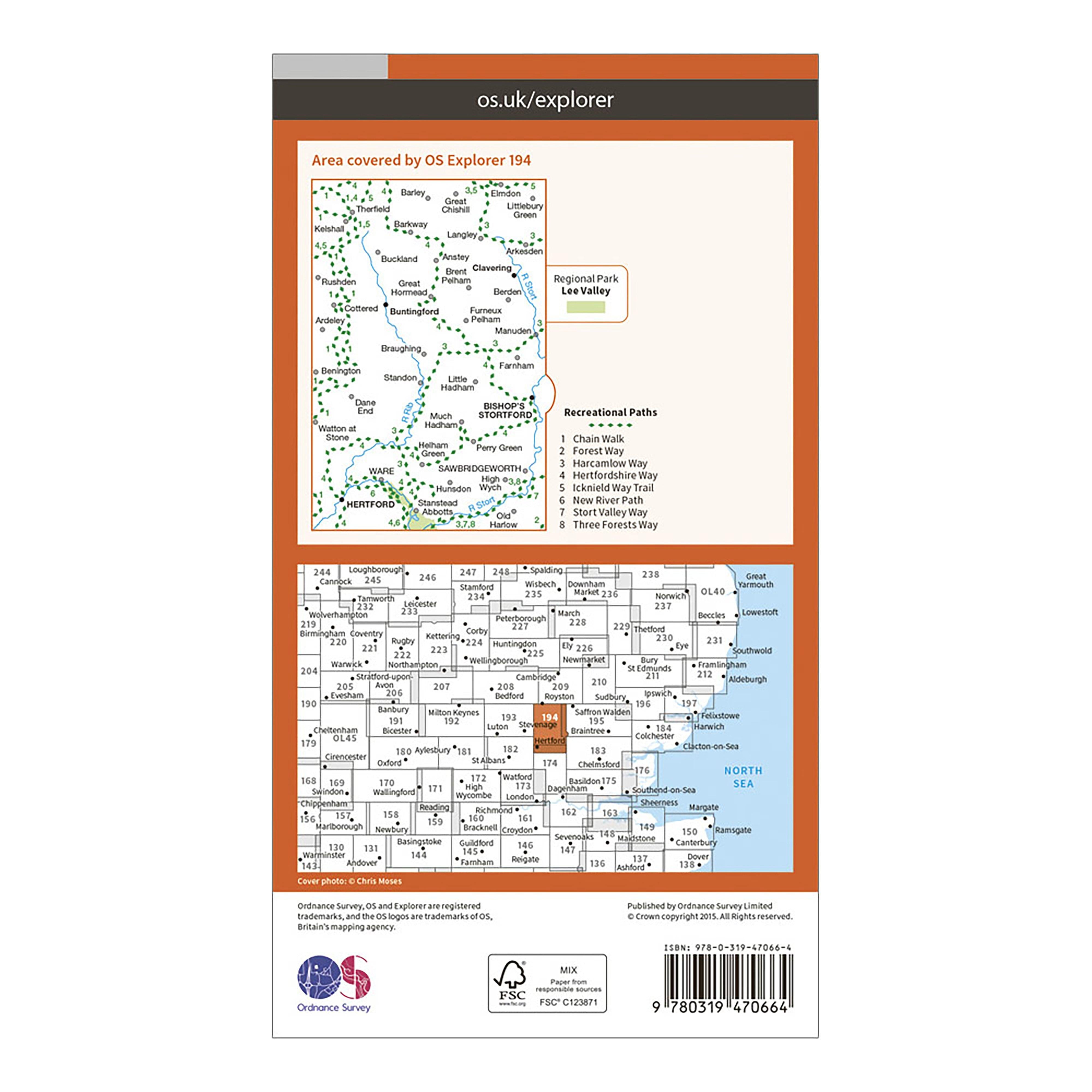 Explorer Active 194 Hertford & Bishop’s Stortford Map With Digital Version