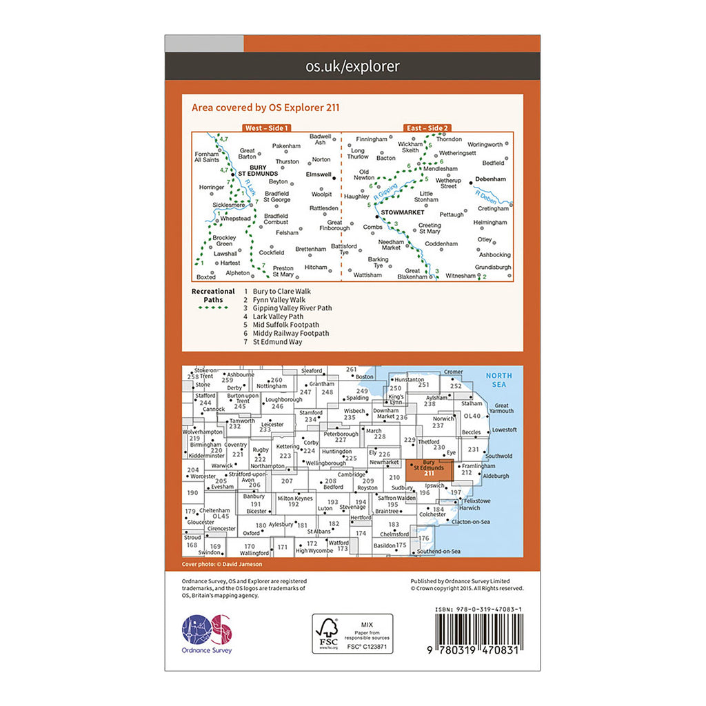 Explorer Active 211 Bury St Edmunds & Stowmarket Map With Digital Version