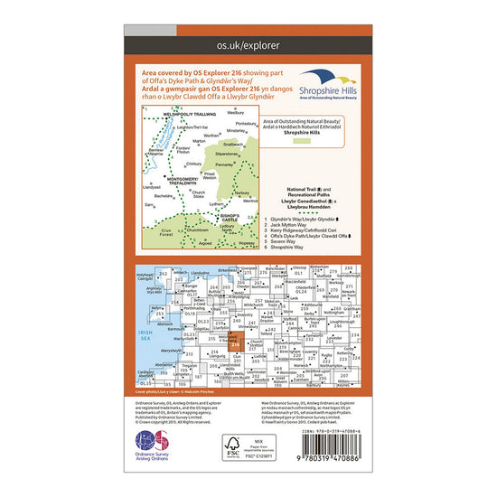 Explorer Active 216 Welshpool & Montgomery Map With Digital Version