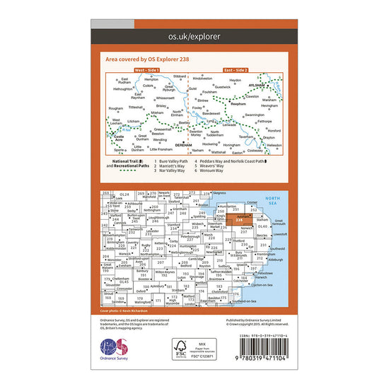 Explorer Active 238 East Dereham & Aylsham Map With Digital Version