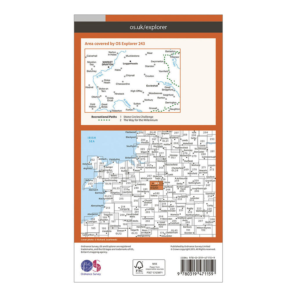Explorer Active 243 Market Drayton, Loggerheads & Eccleshall Map With Digital Version