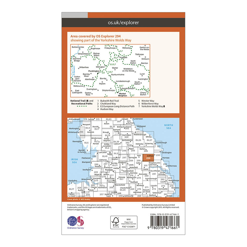 Explorer Active 294 Market Weighton & Yorkshire Wolds Central Map With Digital Version