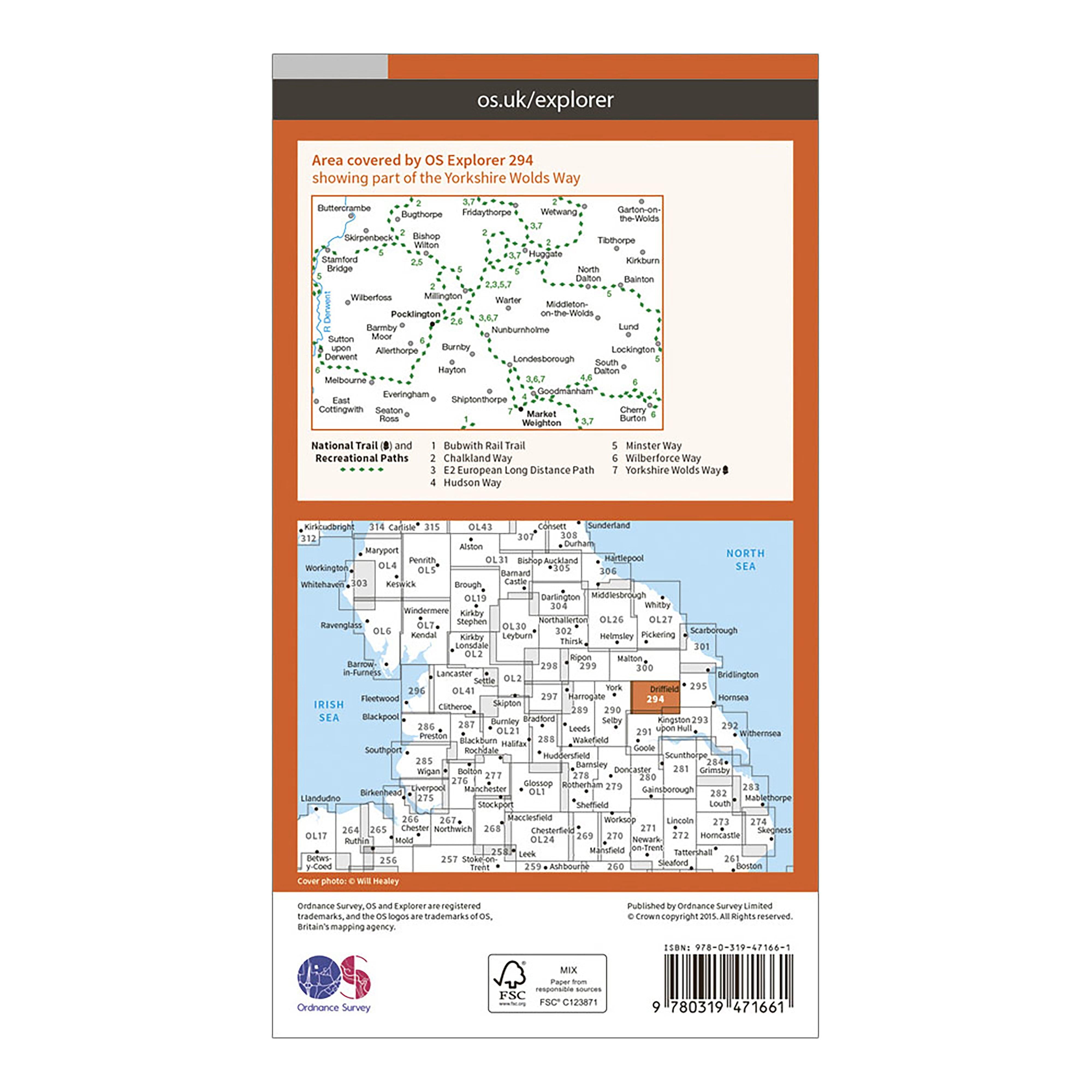 Explorer Active 294 Market Weighton & Yorkshire Wolds Central Map With Digital Version