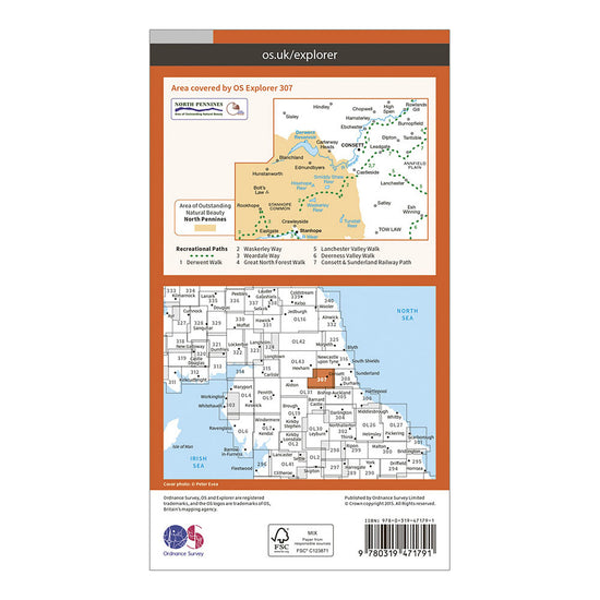 Explorer Active 307 Consett & Derwent Reservoir Map With Digital Version