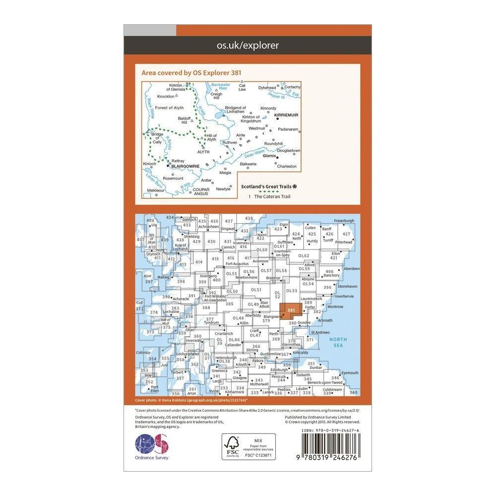 Explorer 381 Blairgowrie, Kirriemuir & Glamis Map With Digital Version