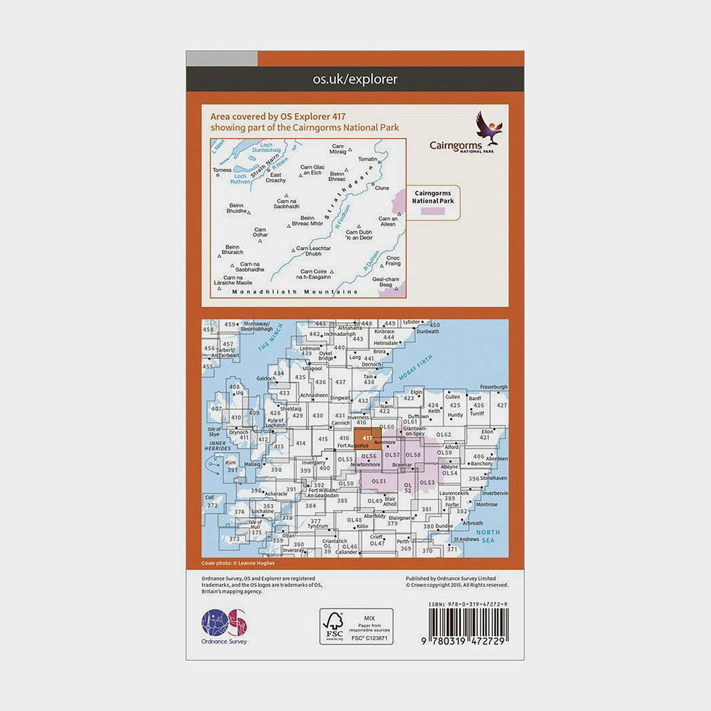 Explorer Active 417 Monadhliath Mountains North & Strathdearn Map With Digital Version