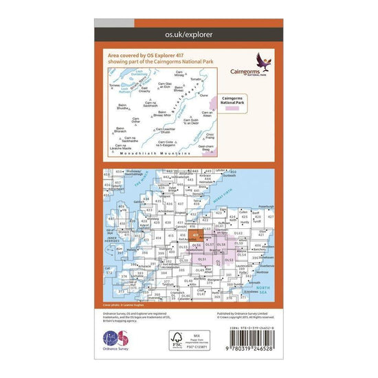 Explorer 417 Monadhliath Mountains North & Strathdearn Map With Digital Version