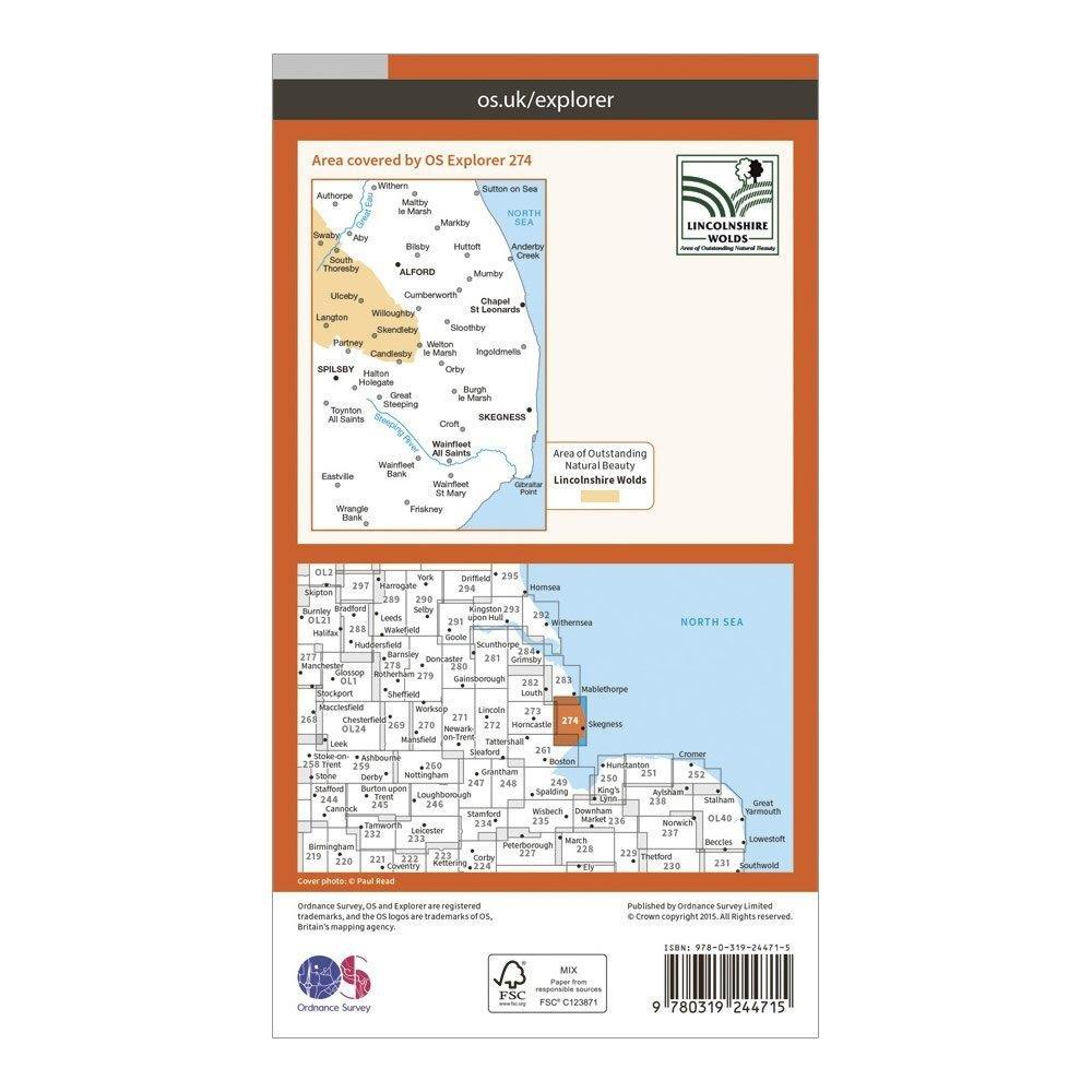 Explorer 274 Skegness, Alford & Spilsby Map With Digital Version