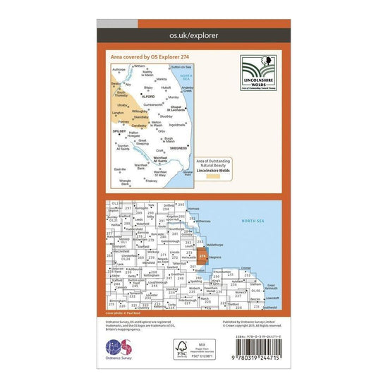 Explorer 274 Skegness, Alford & Spilsby Map With Digital Version