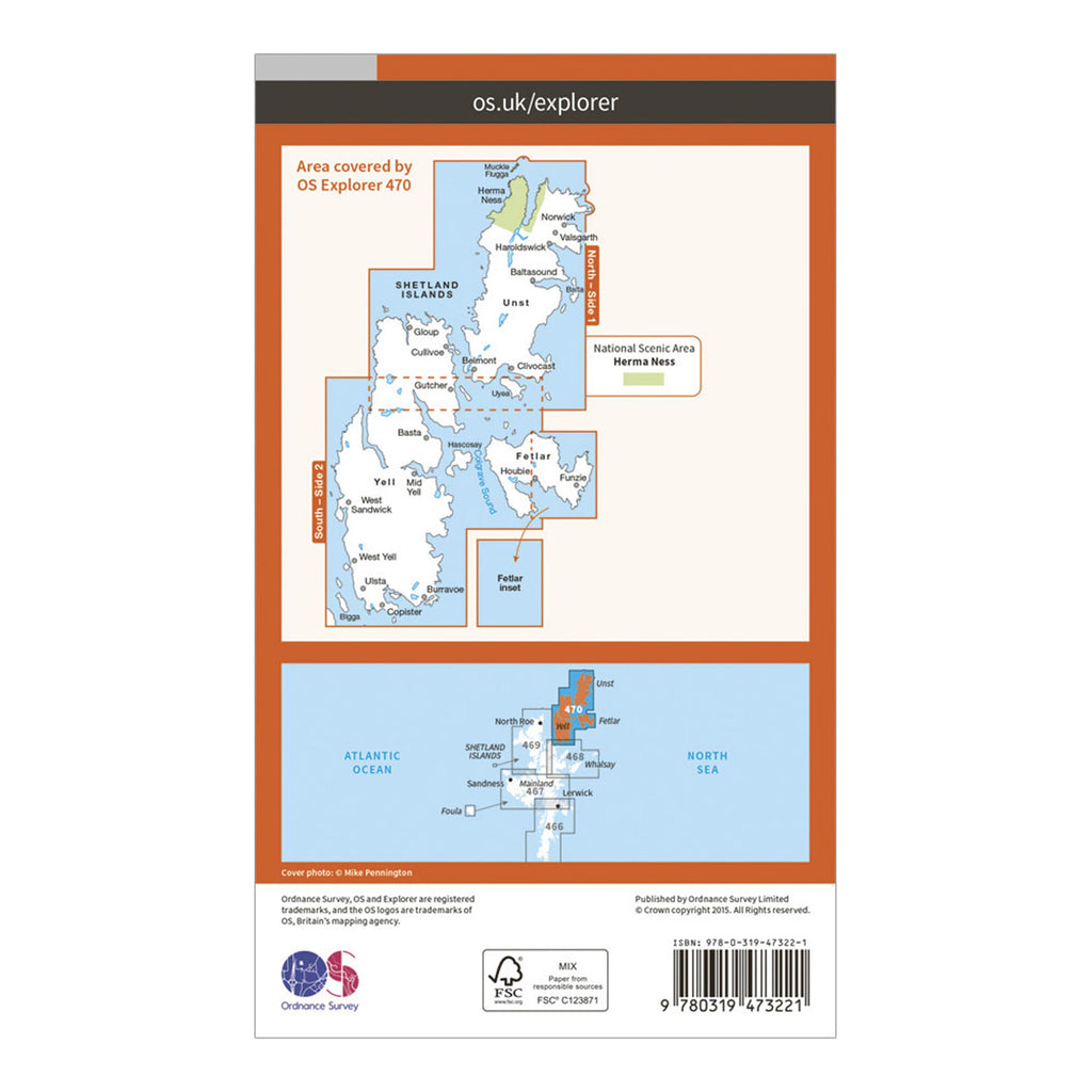 Explorer Active 470 Shetland - Unst, Yell & Fetlar Map With Digital Version