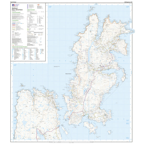 Explorer Active 470 Shetland - Unst, Yell & Fetlar Map With Digital Version