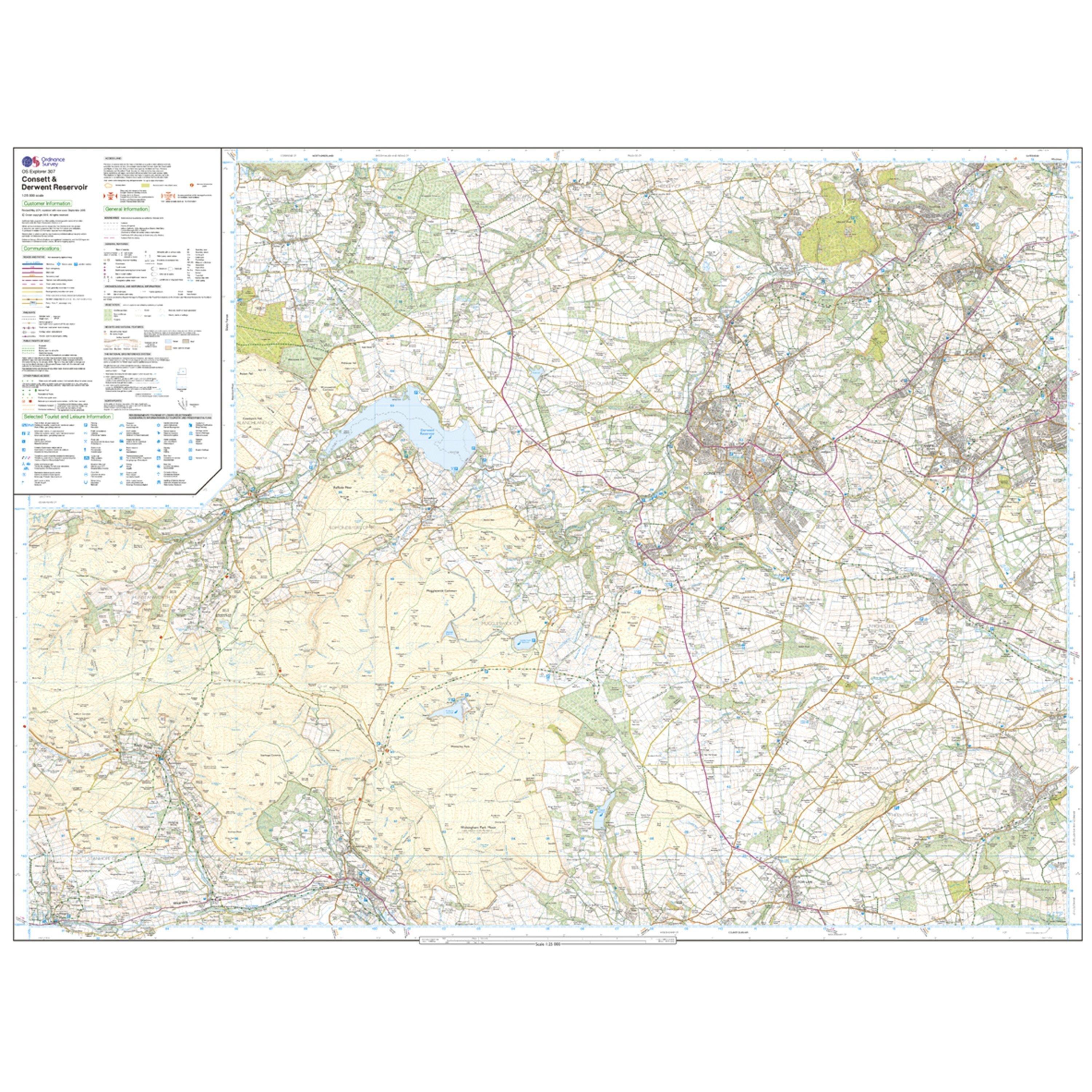 Explorer 307 Consett & Derwent Reservoir Map With Digital Version