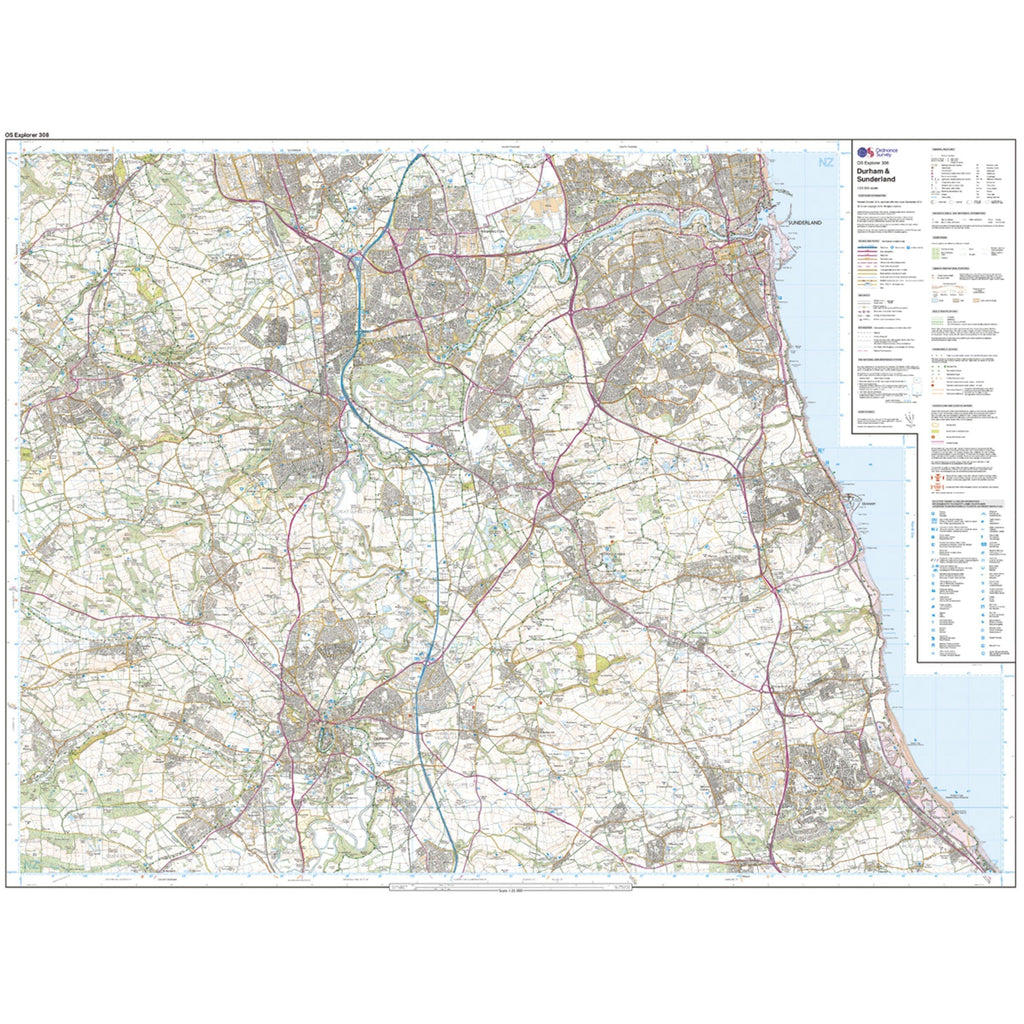 Explorer 308 Durham & Sunderland Map With Digital Version