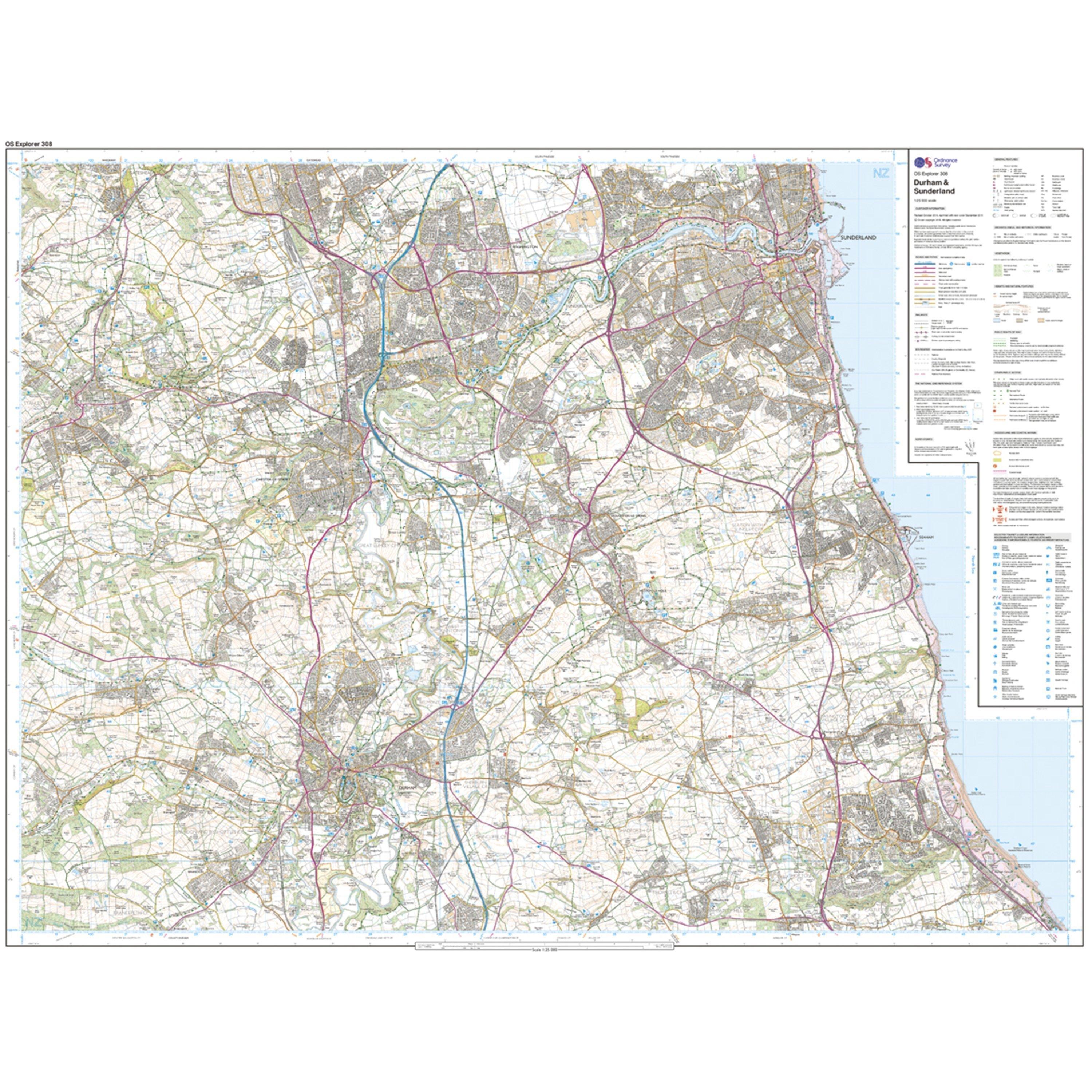 Explorer 308 Durham & Sunderland Map With Digital Version
