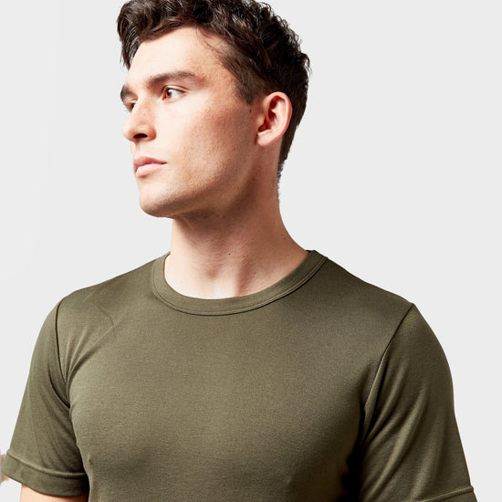 Mens Short Sleeved Thermal Crew Neck Top Khaki