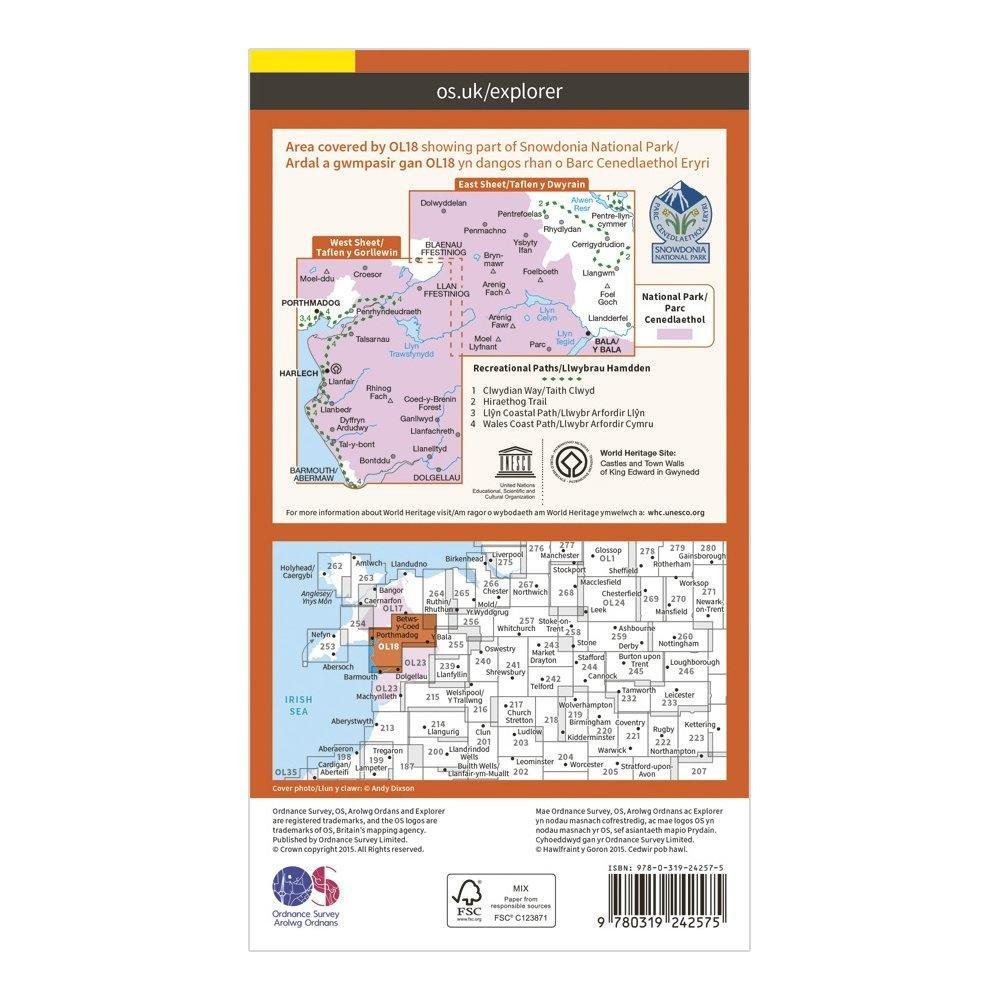 Explorer OL18 Harlech, Porthmadog & Bala Map With Digital Version