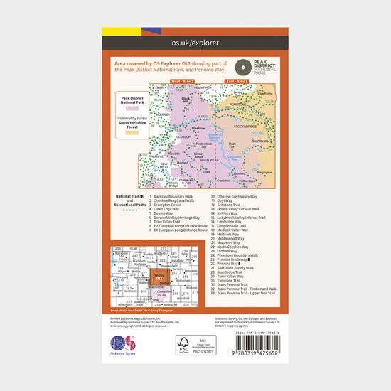 Explorer Active OL1 The Peak District - Dark Peak Area Map With Digital Version