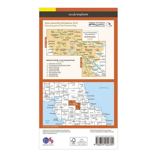 Explorer OL31 North Pennines - Teesdale & Weardale Map With Digital Version